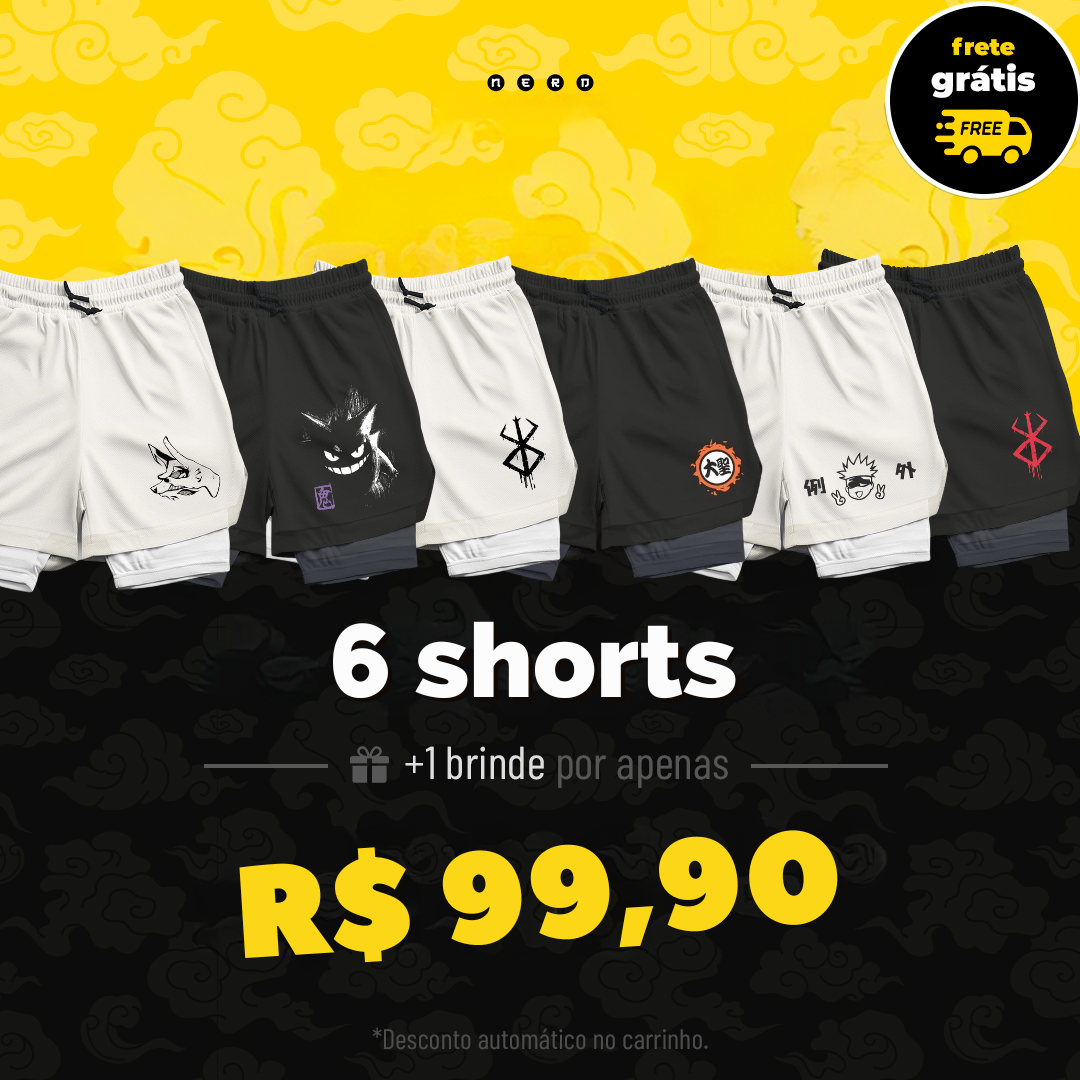SHORTS DE COMPRESSÃO DUPLA CAMADA COMPRE 3 LEVE 6